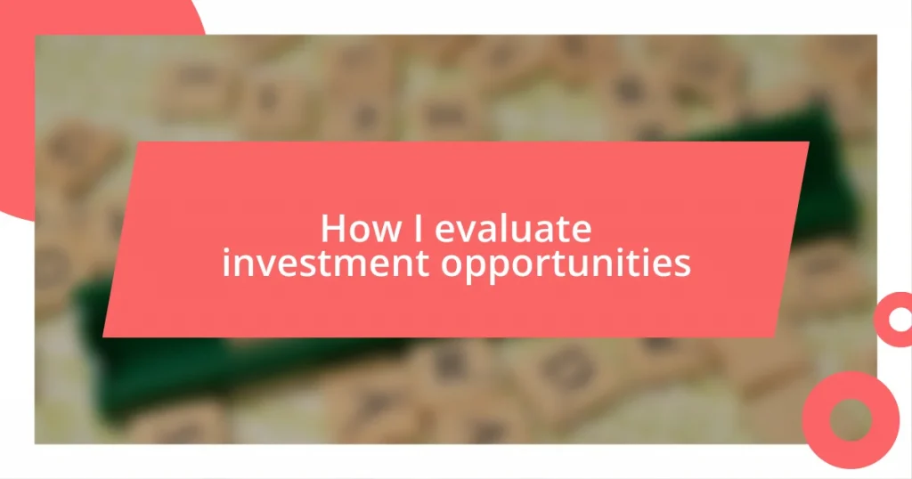 How I evaluate investment opportunities