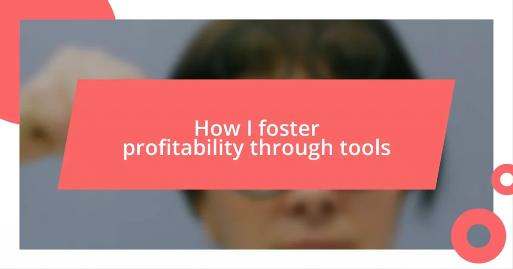 How I foster profitability through tools