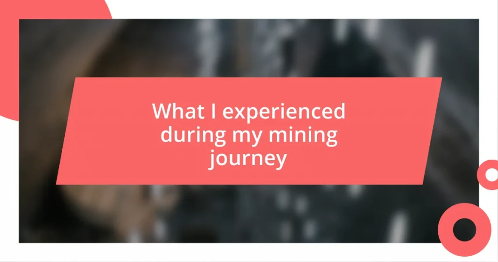 What I experienced during my mining journey