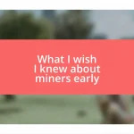 What I wish I knew about miners early